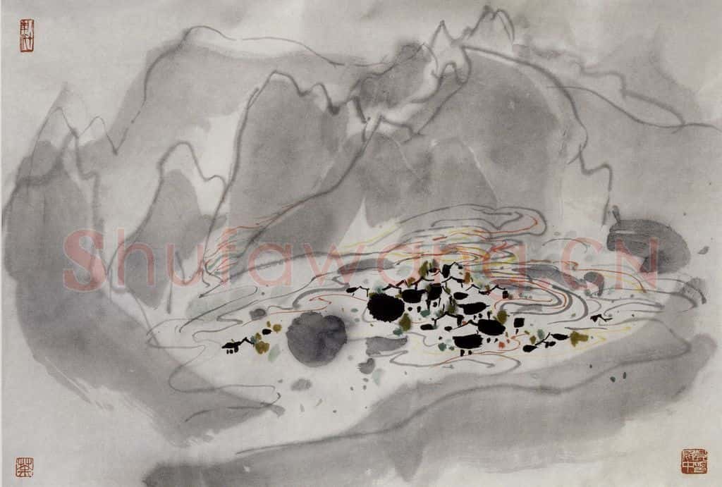1984年 吴冠中 山间小村 书画作品
