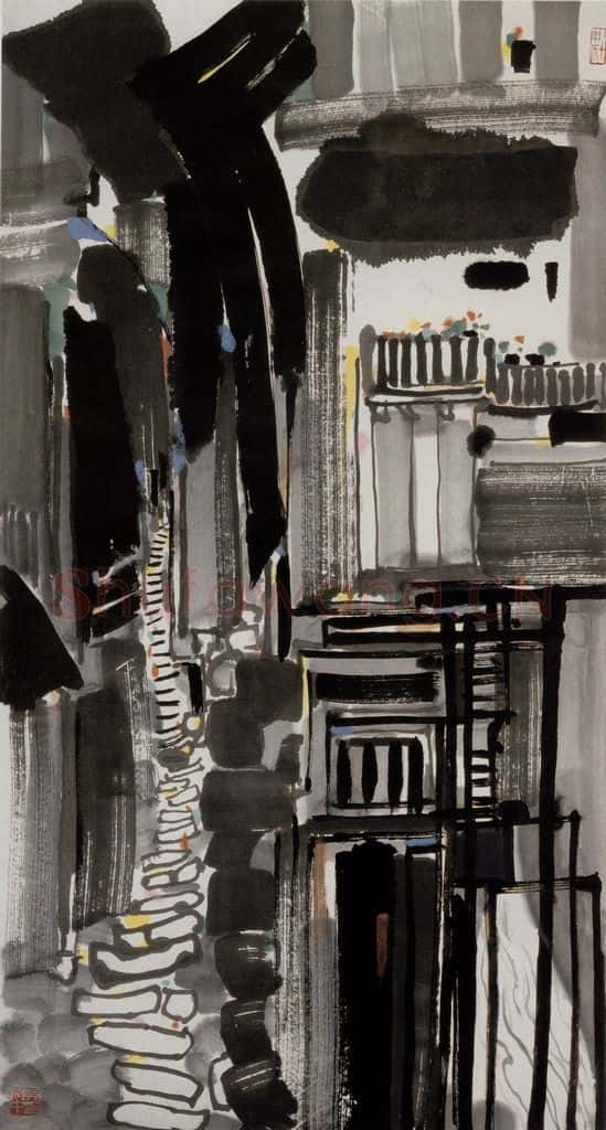 1985年 吴冠中 老街 书画作品