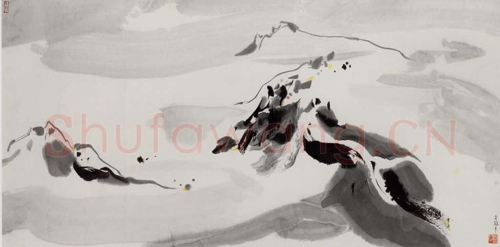 1985年 吴冠中 雪山 书画作品