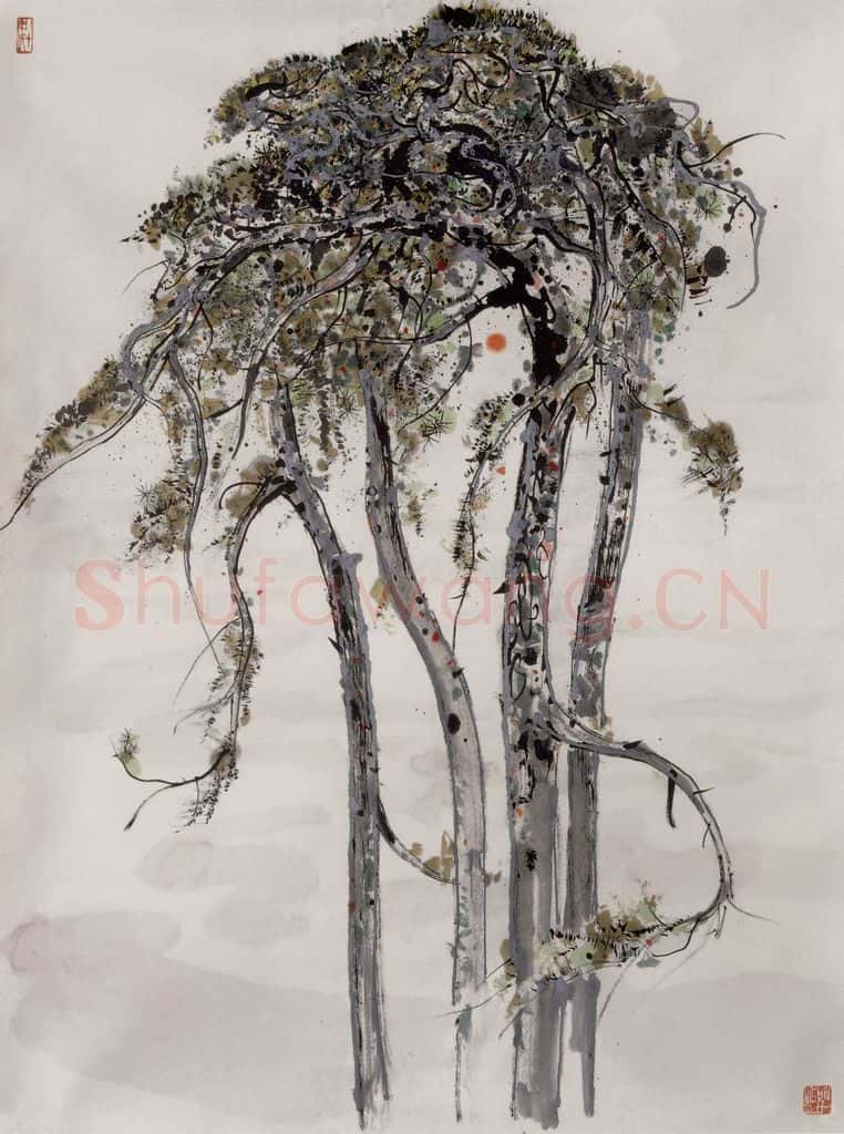 1985年 吴冠中 五台山松 书画作品