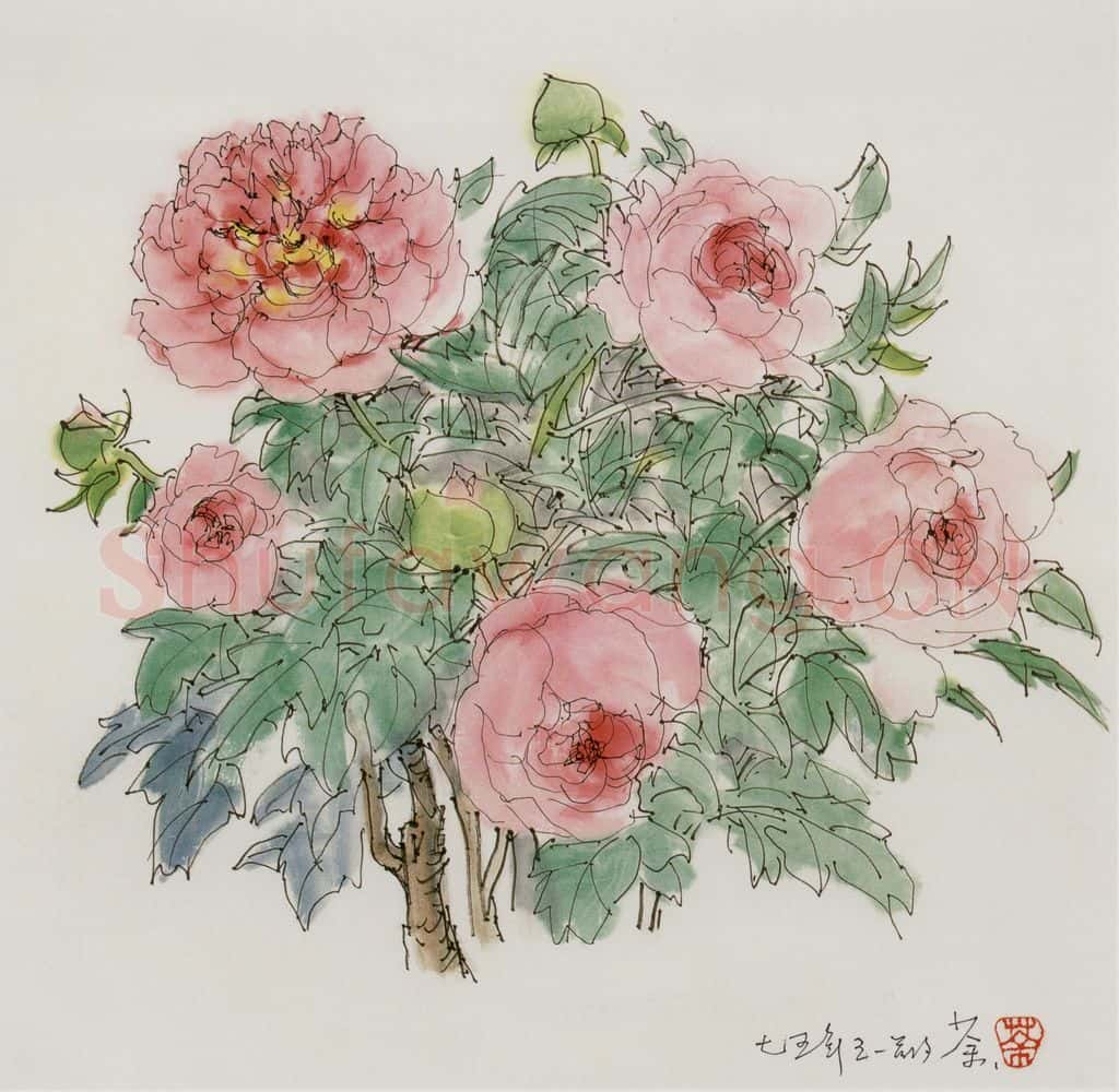 1975年 吴冠中 牡丹 书画作品