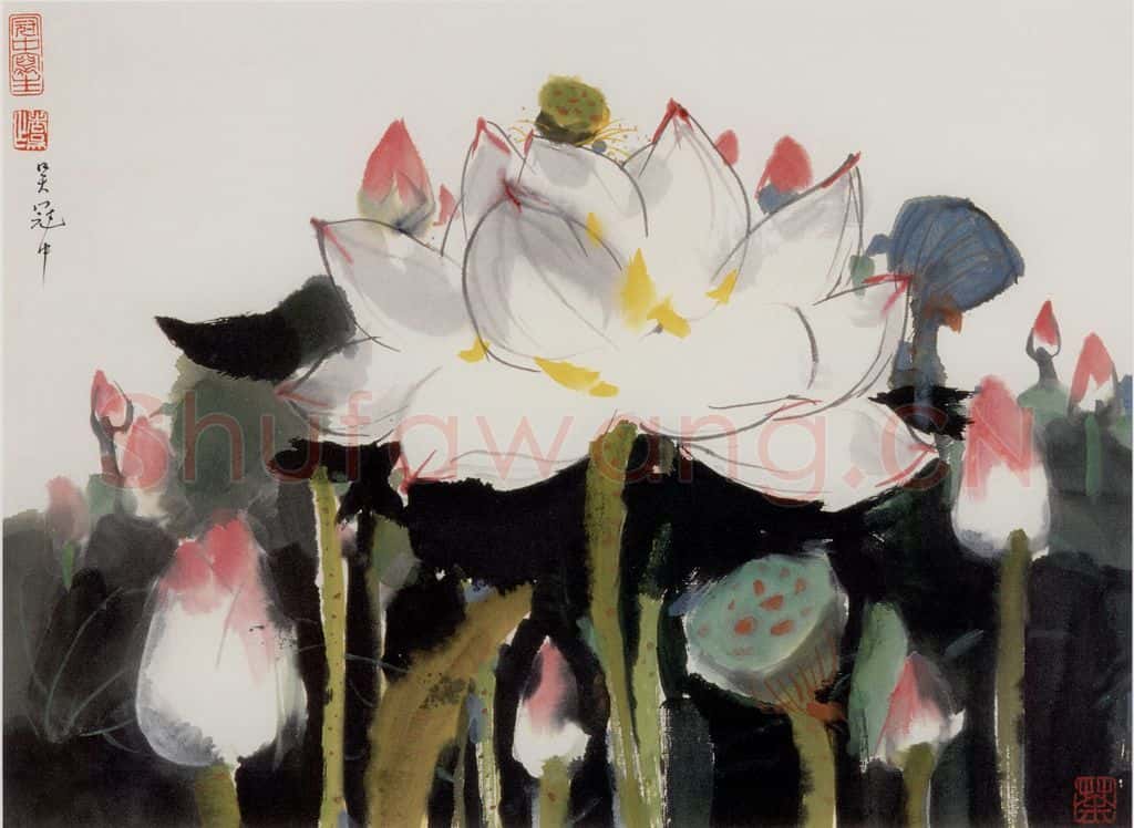 1975年 吴冠中 荷花 书画作品