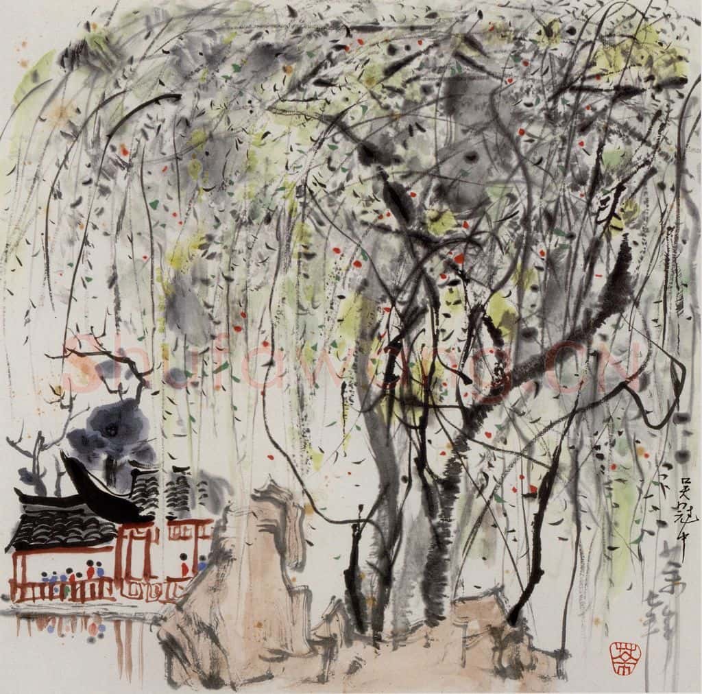 1975年 吴冠中 园林一角 书画作品