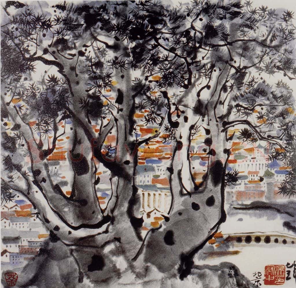 1975年 吴冠中 北京松 书画作品
