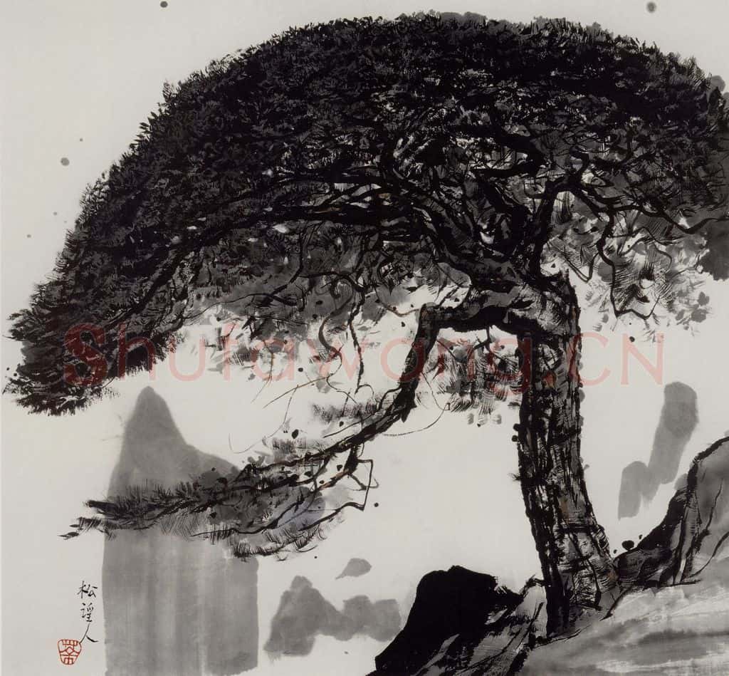 1977年 吴冠中 松望人 书画作品