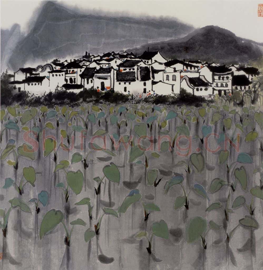 1977年 吴冠中 山村 书画作品
