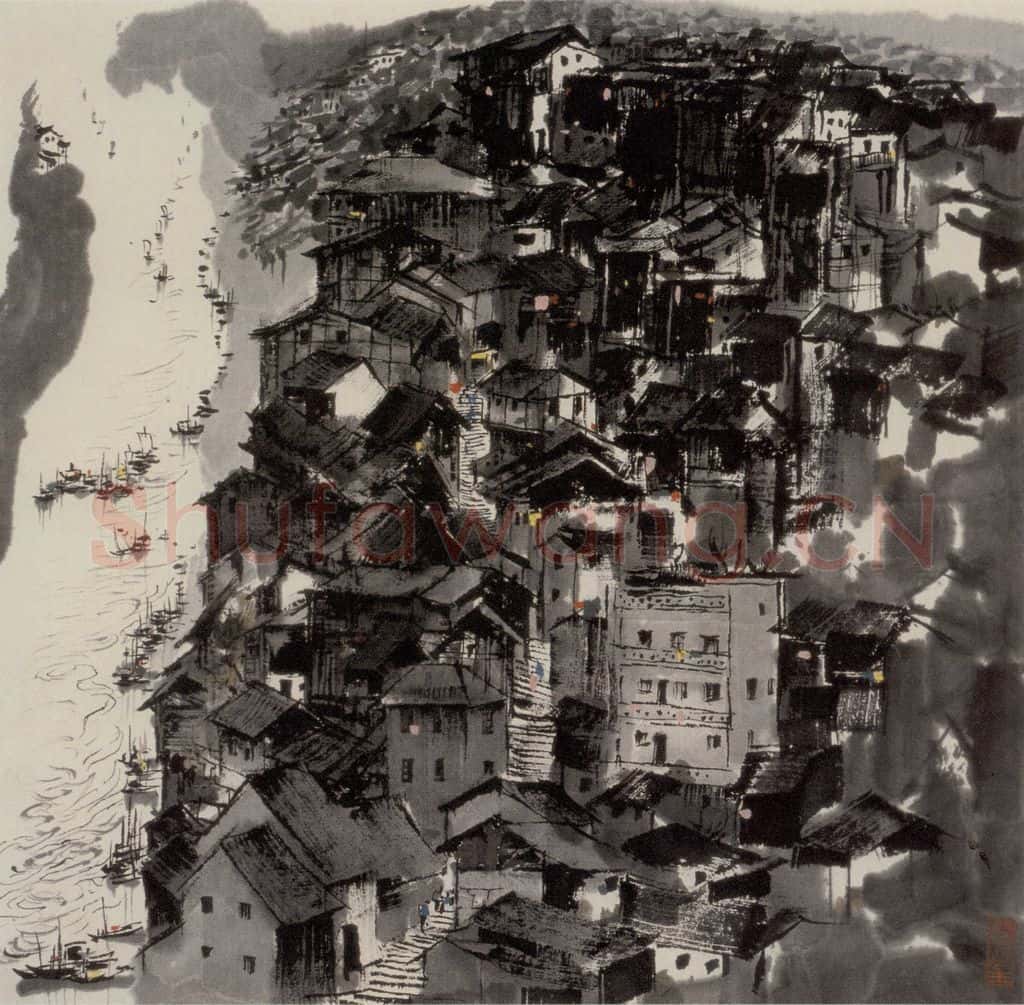 1977年 吴冠中 老重庆 书画作品
