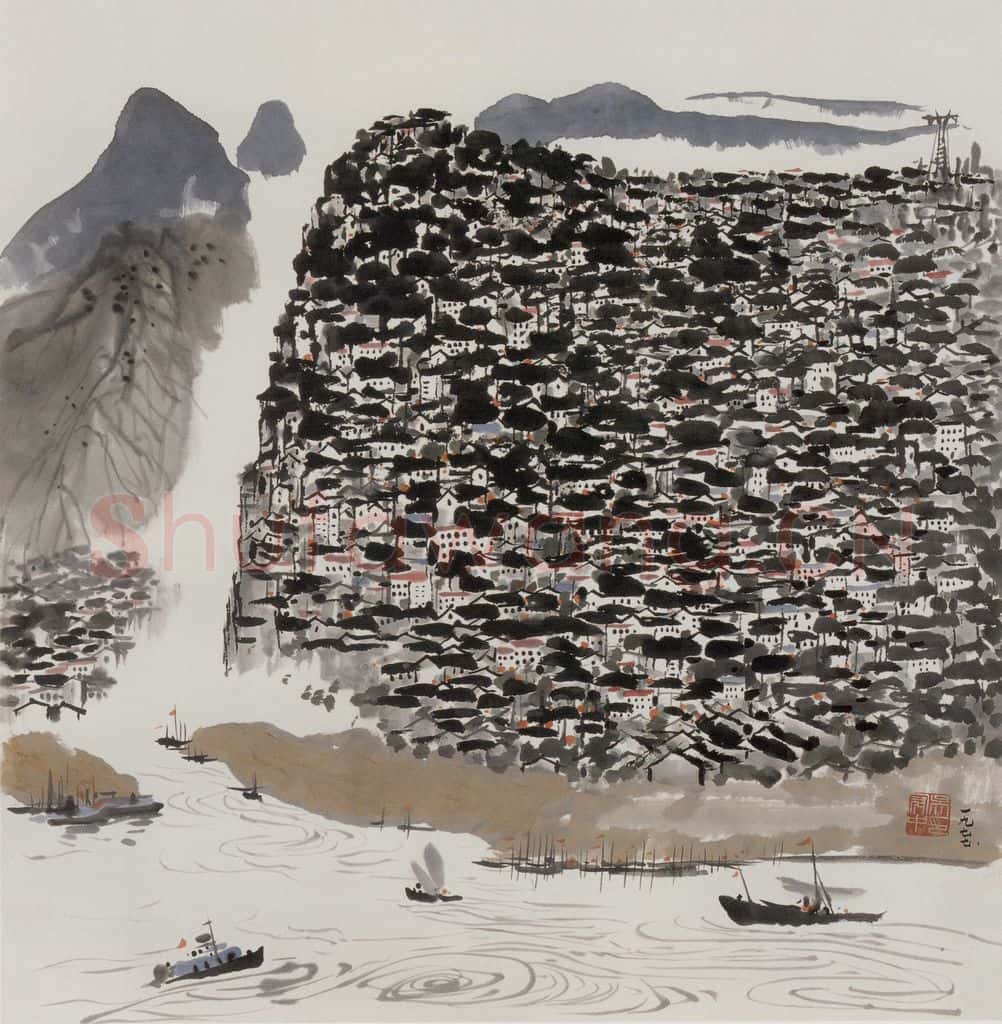 1977年 吴冠中 长江山城 书画作品