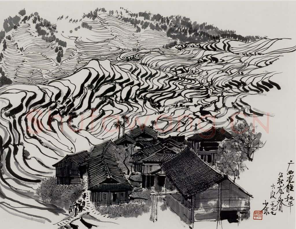 1977年 吴冠中 广西梯田 书画作品