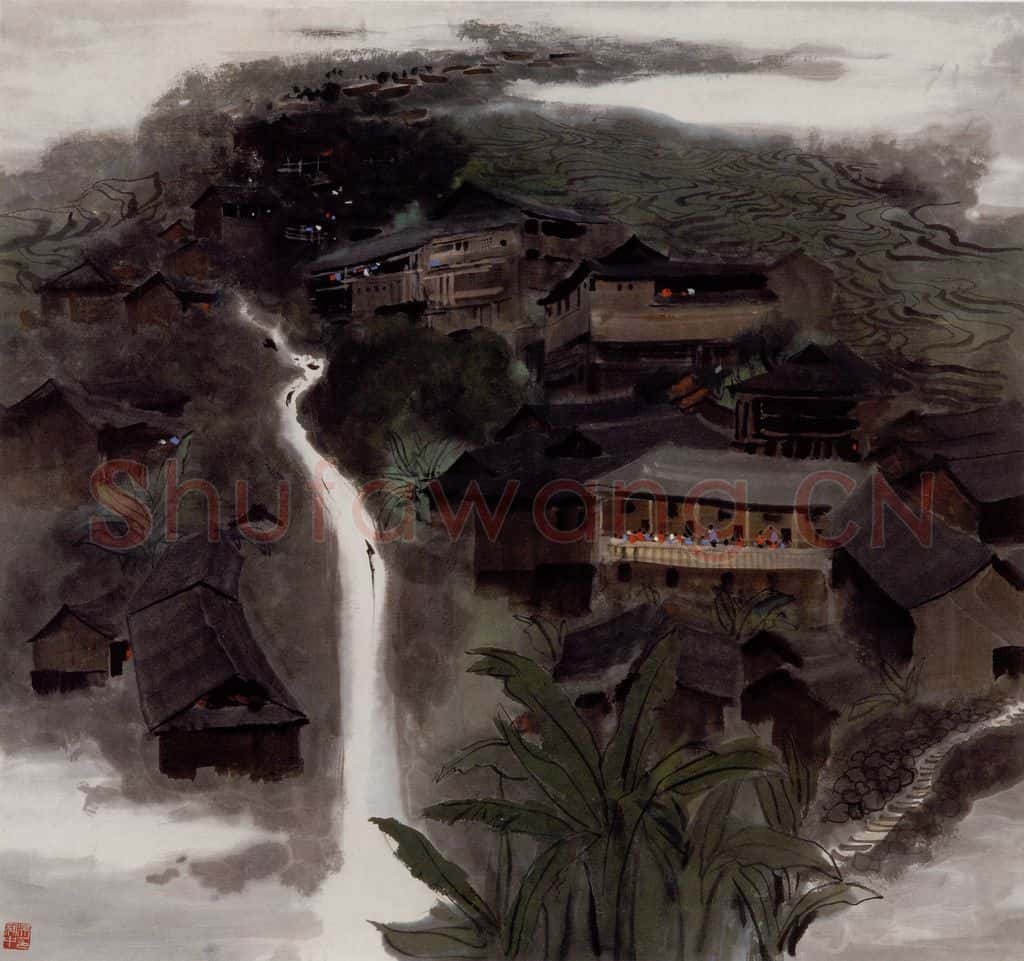 1977年 吴冠中 广西壮家村寨 书画作品