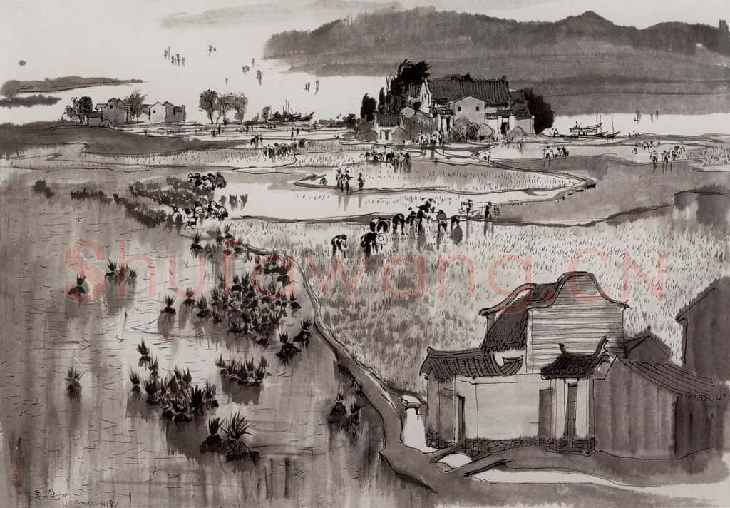 1978年 吴冠中 滇池秧田 书画作品