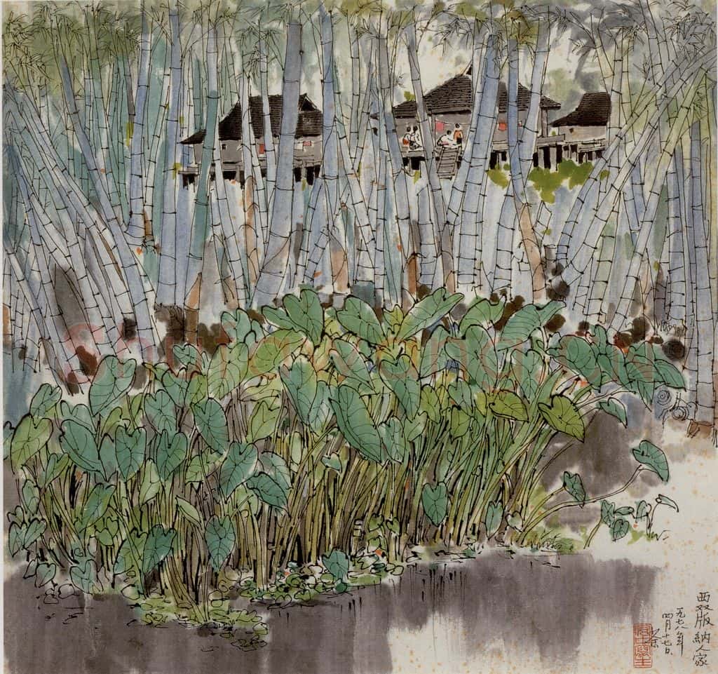1978年 吴冠中 西双版纳人家 书画作品