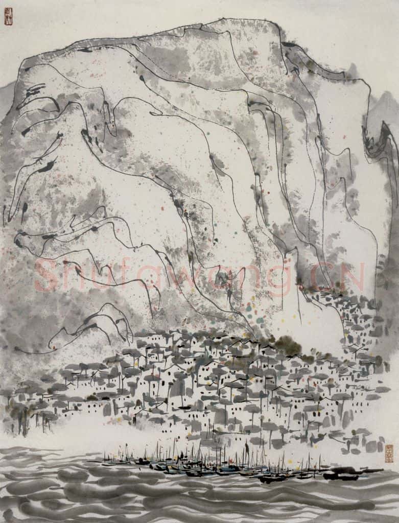 1986年 吴冠中 渔港 书画作品