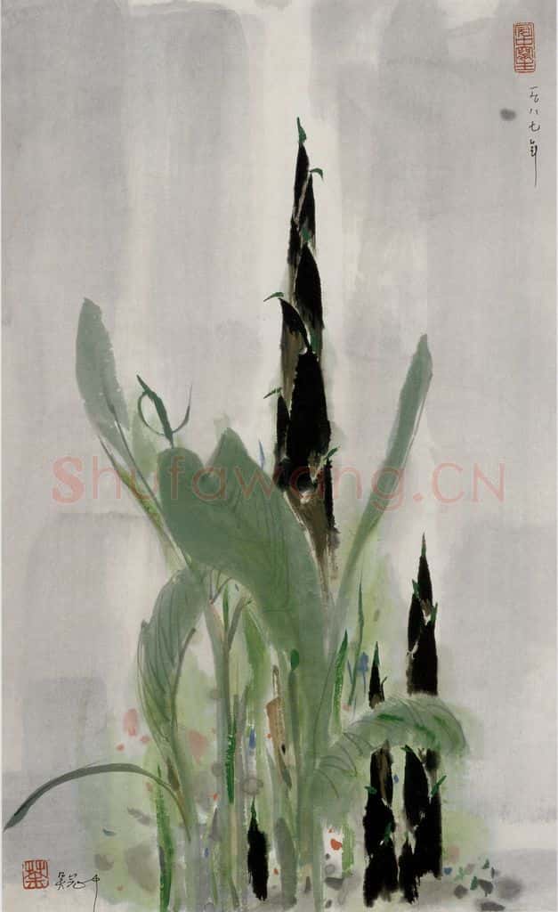 1987年 吴冠中 芭蕉与春笋 书画作品
