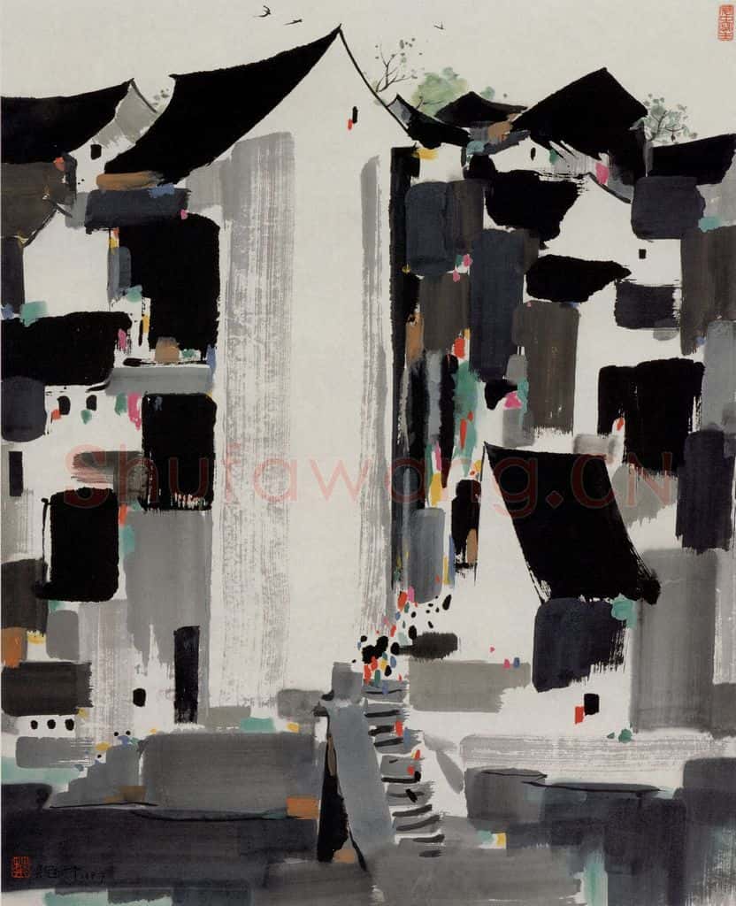 1987年 吴冠中 江南人家 书画作品