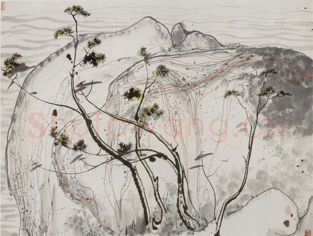1987年 吴冠中 海滨石 书画作品