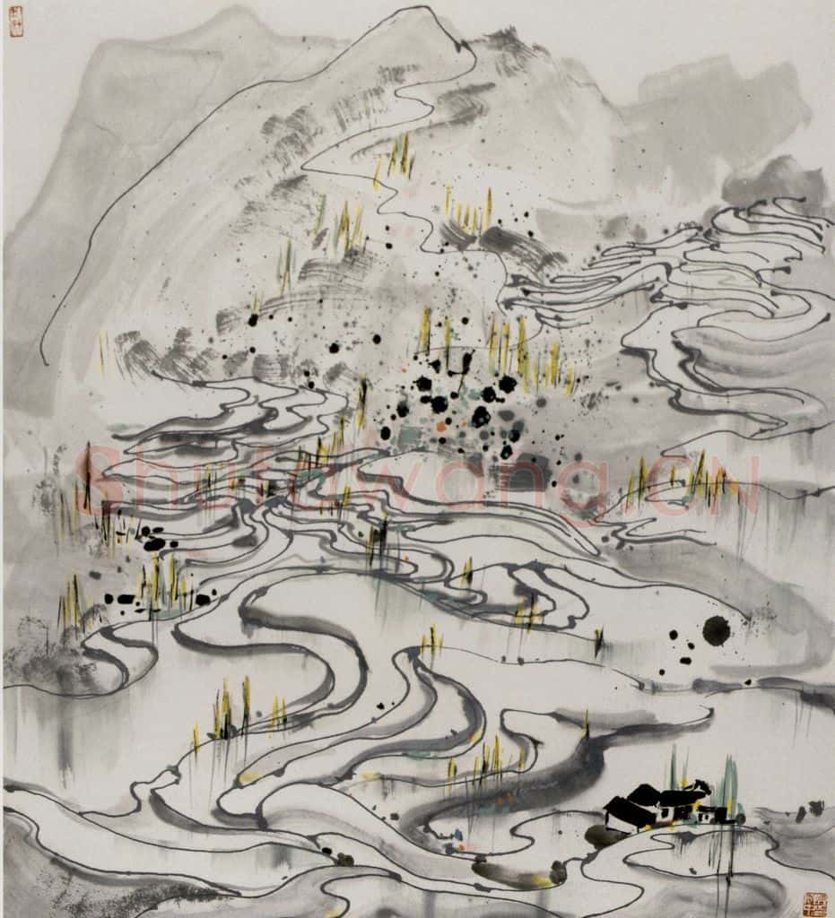 1987年 吴冠中 水田 书画作品