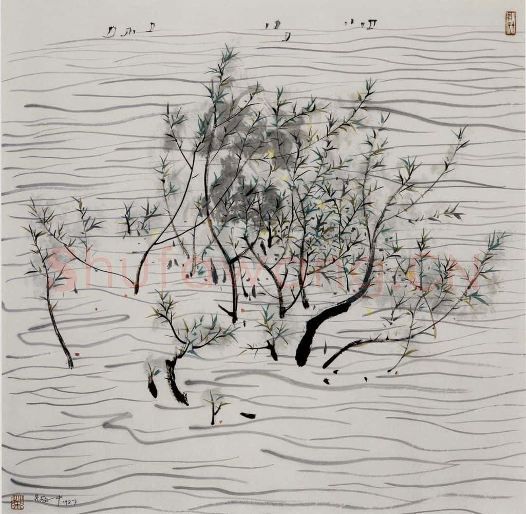 1987年 吴冠中 太湖 书画作品