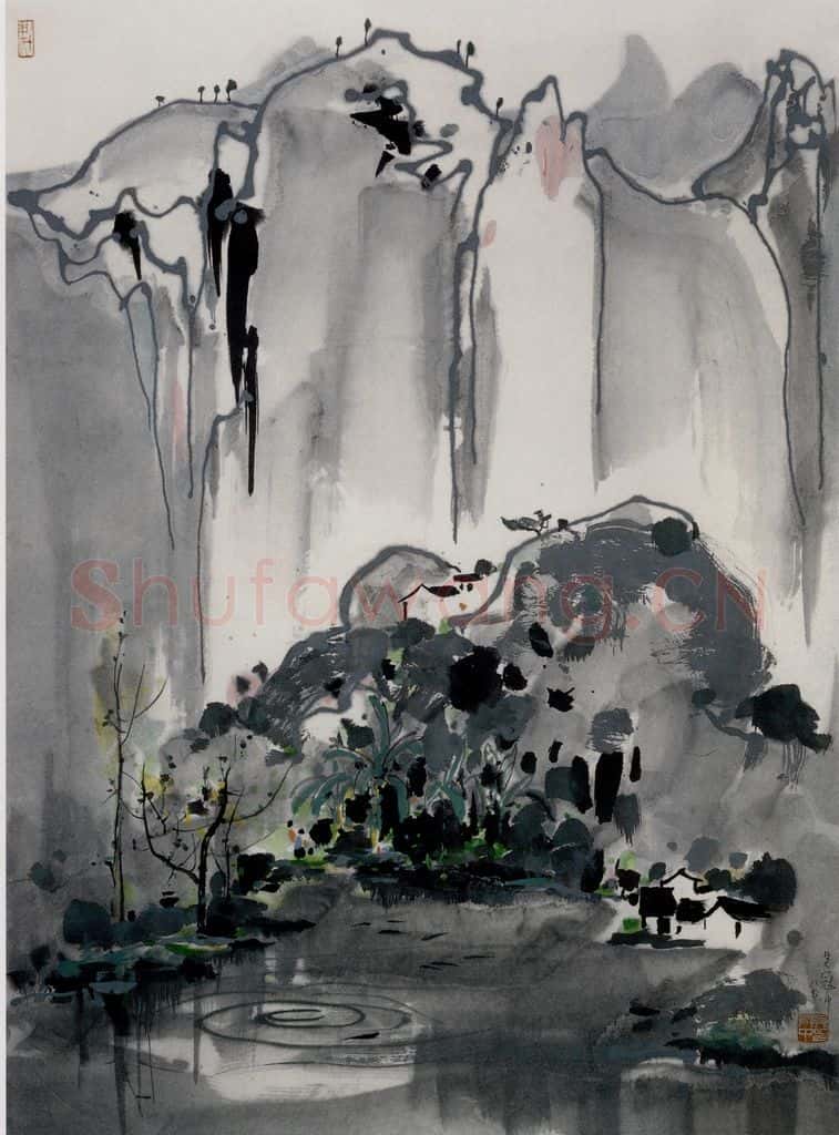 1987年 吴冠中 天台山村 书画作品
