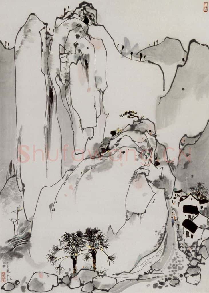 1987年 吴冠中 天台山村 书画作品