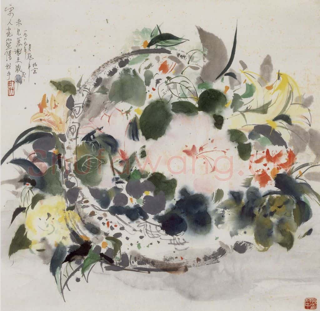 1987年 吴冠中 仿宋人花篮 书画作品