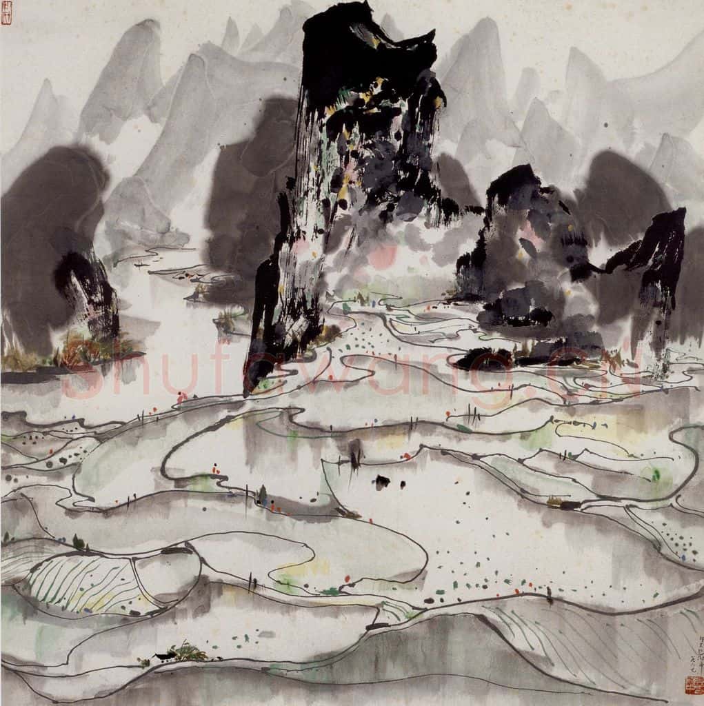 1987年 吴冠中 广西水田 书画作品