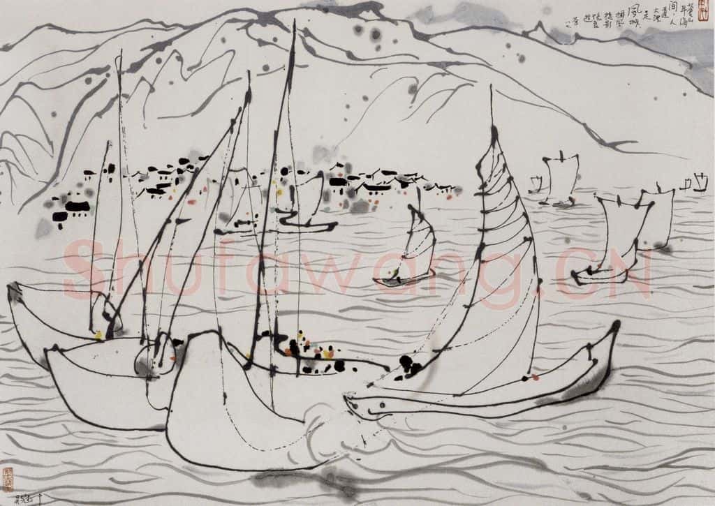 1987年 吴冠中 苍山洱海 书画作品