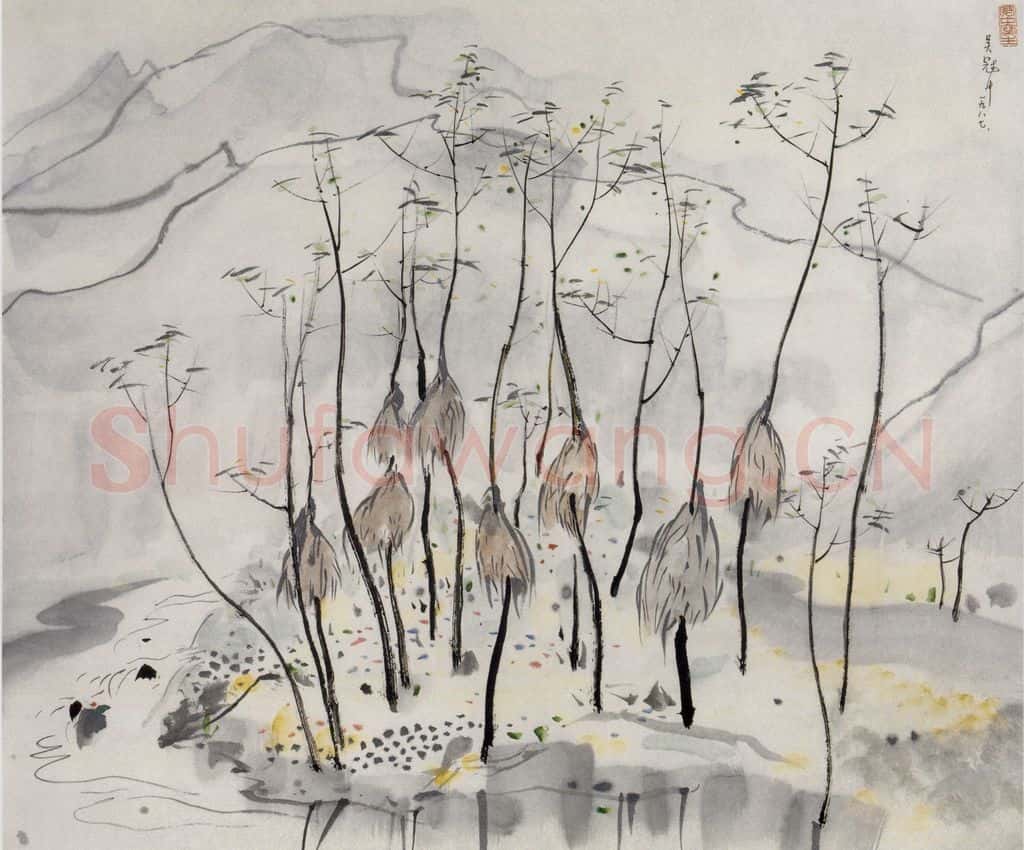 1987年 吴冠中 天台山水怀里 书画作品