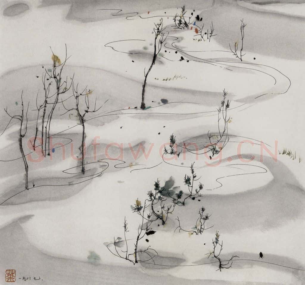 1987年 吴冠中 窗前雪 书画作品