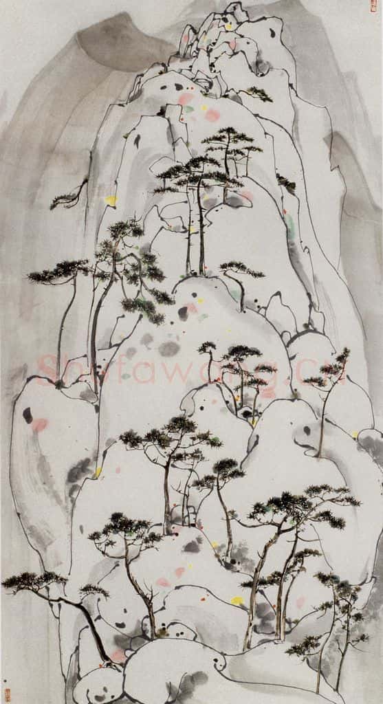 1987年 吴冠中 崂山松石 书画作品