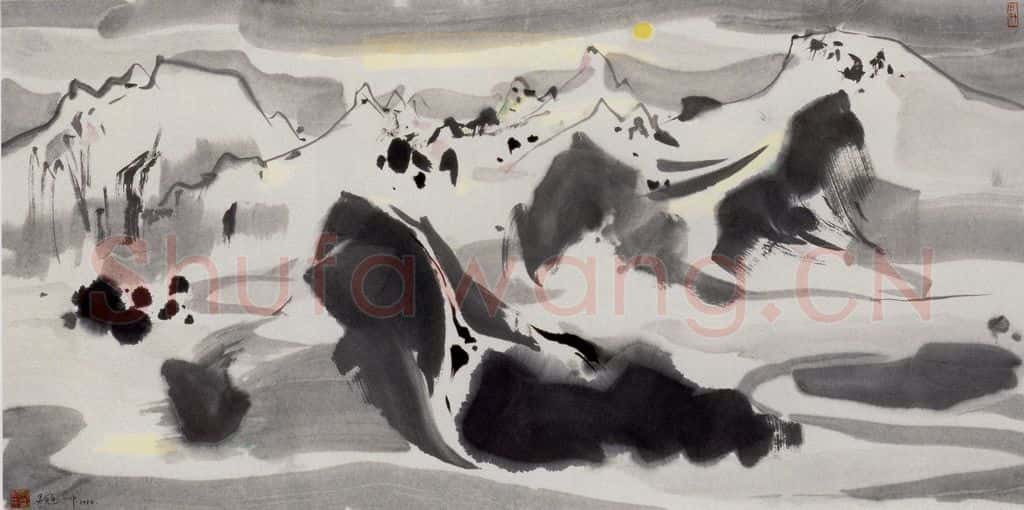 1988年 吴冠中 月下玉龙山 书画作品