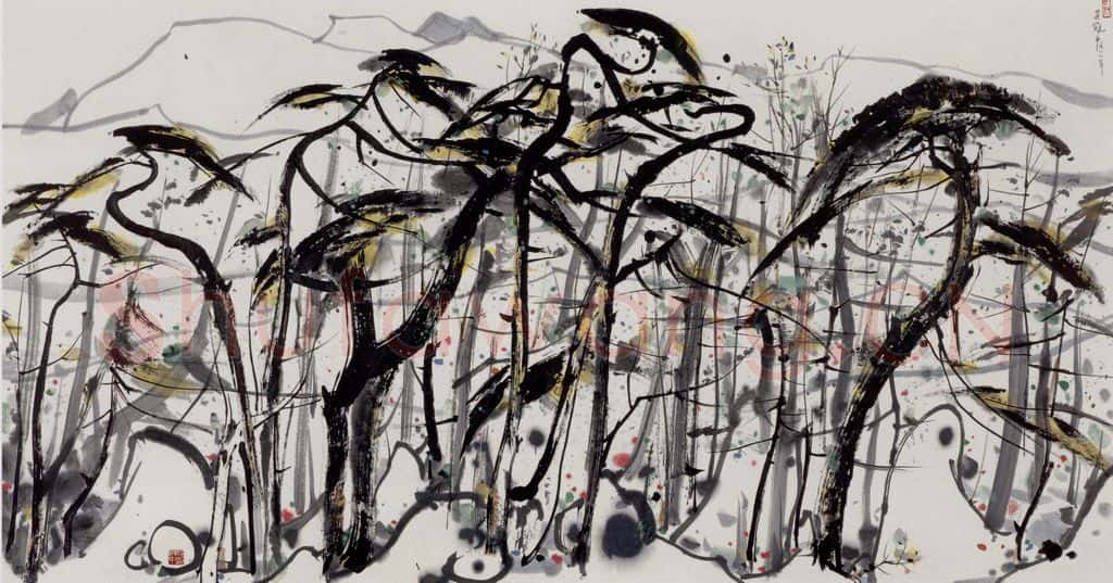 1988年 吴冠中 松与雪山 书画作品