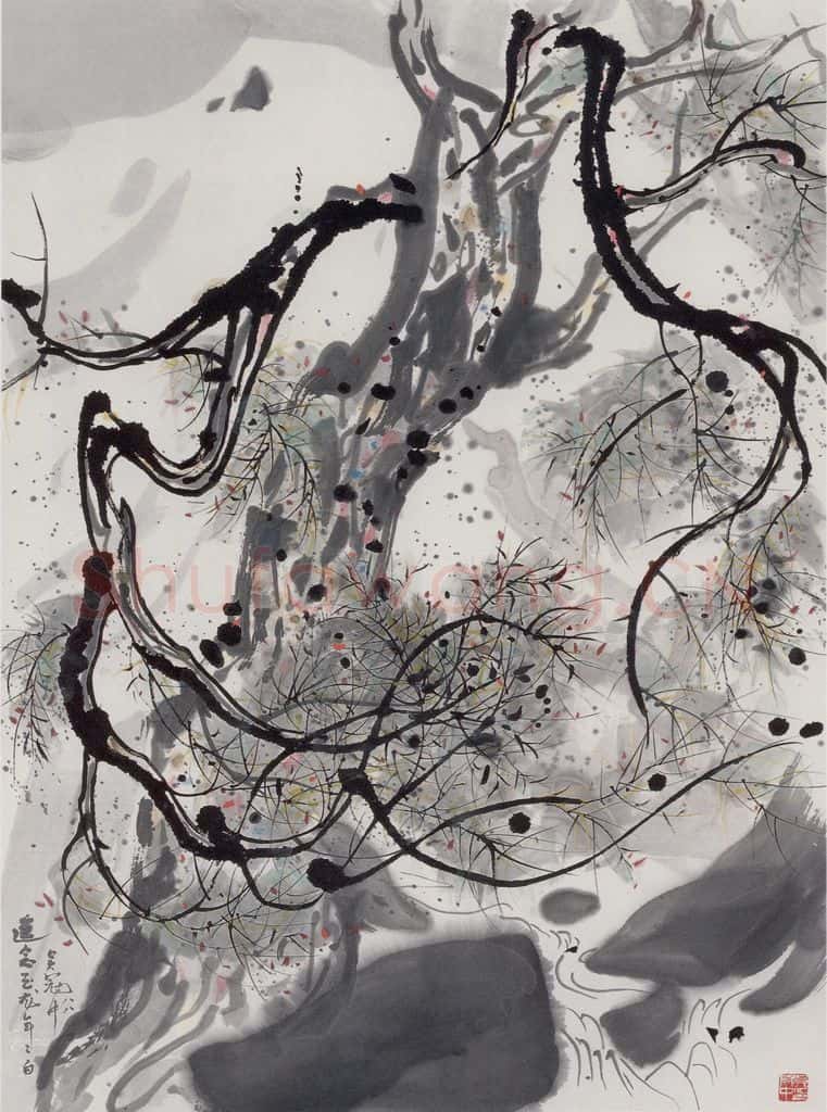 1988年 吴冠中 遥念玉龙 书画作品
