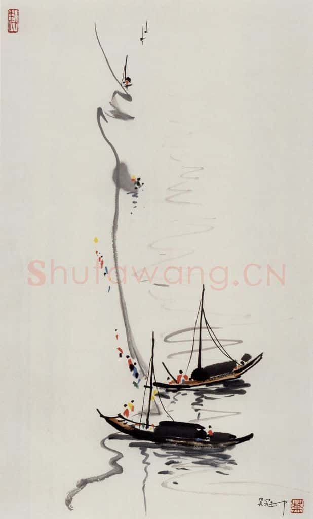 1989年 吴冠中 江岸 书画作品