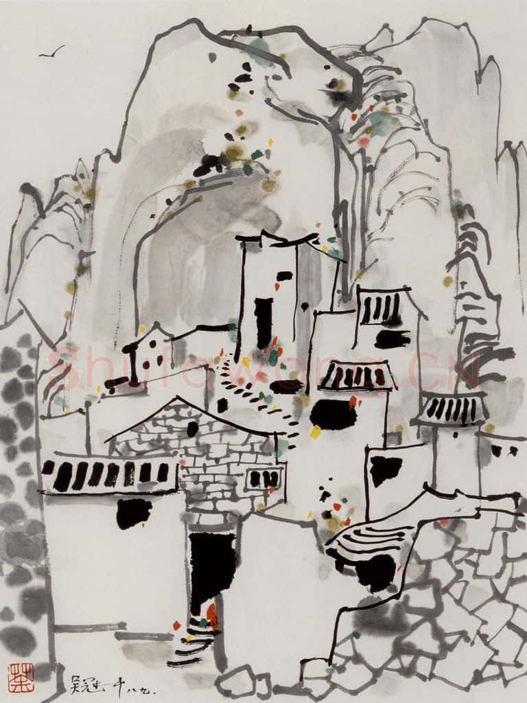 1989年 吴冠中 山村（册页） 书画作品