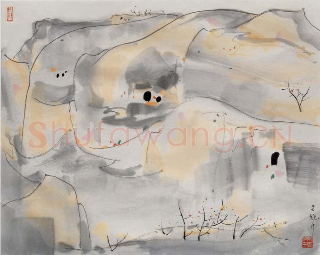 1989年 吴冠中 高原窑洞 书画作品