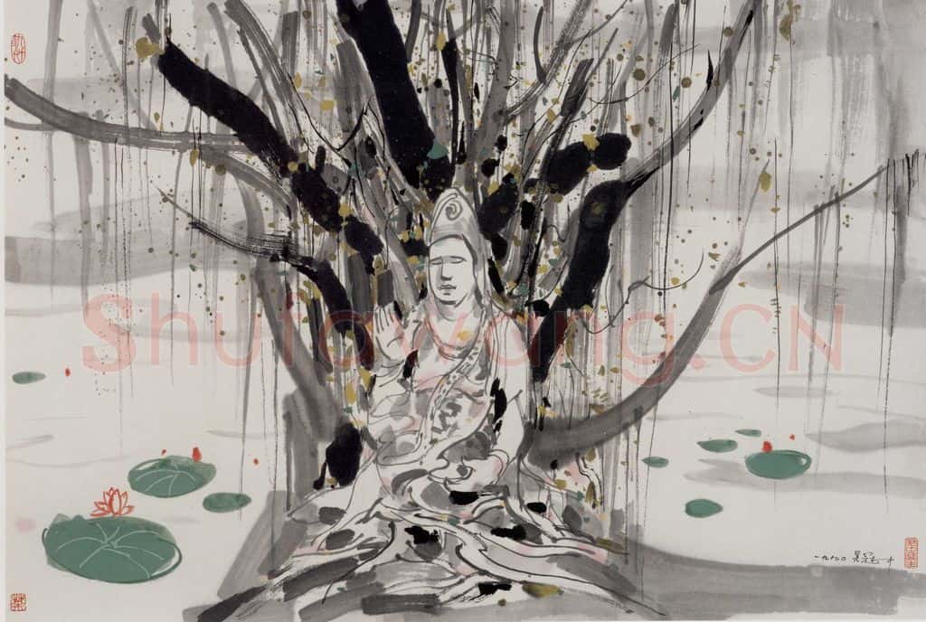 1990年 吴冠中 泰国佛莲 书画作品