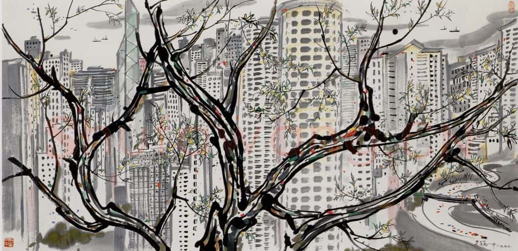 1990年 吴冠中 香港中环街景 书画作品