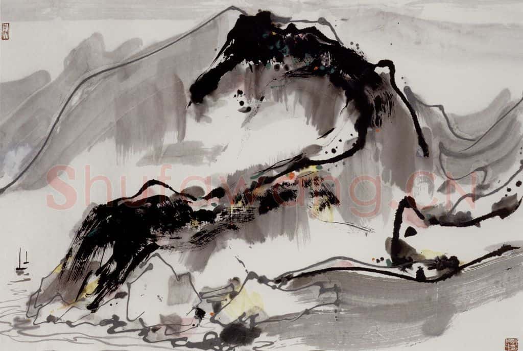 1986年 吴冠中 三峡江岸 书画作品
