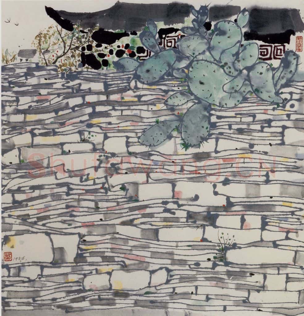 1986年 吴冠中 老墙 书画作品