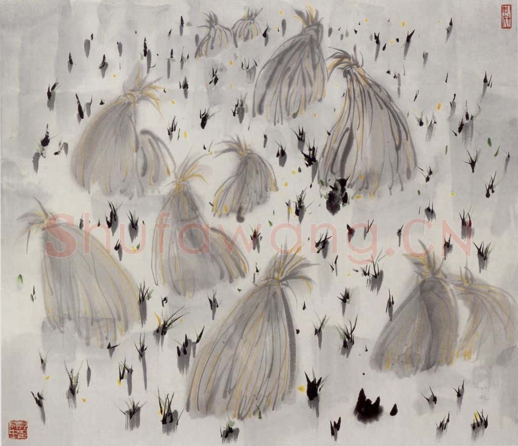 1986年 吴冠中 稻田 书画作品