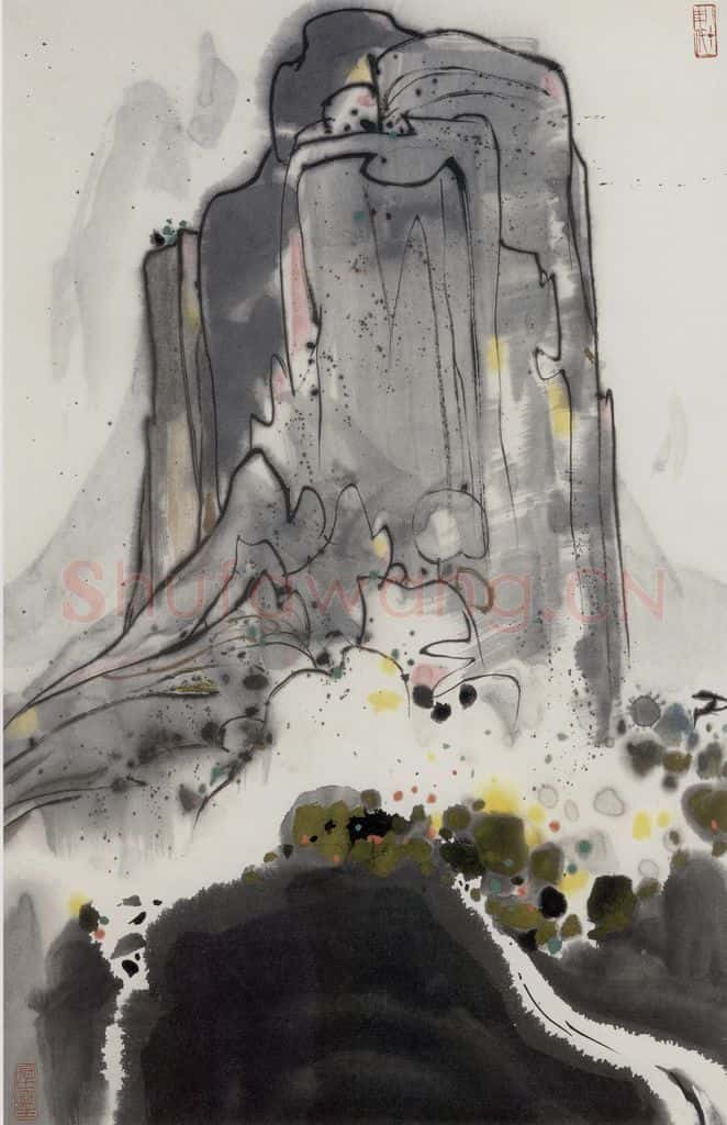 1986年 吴冠中 黄山人字瀑 书画作品