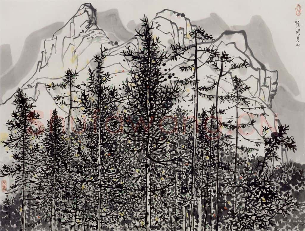 1992年 吴冠中 忆武夷山 书画作品