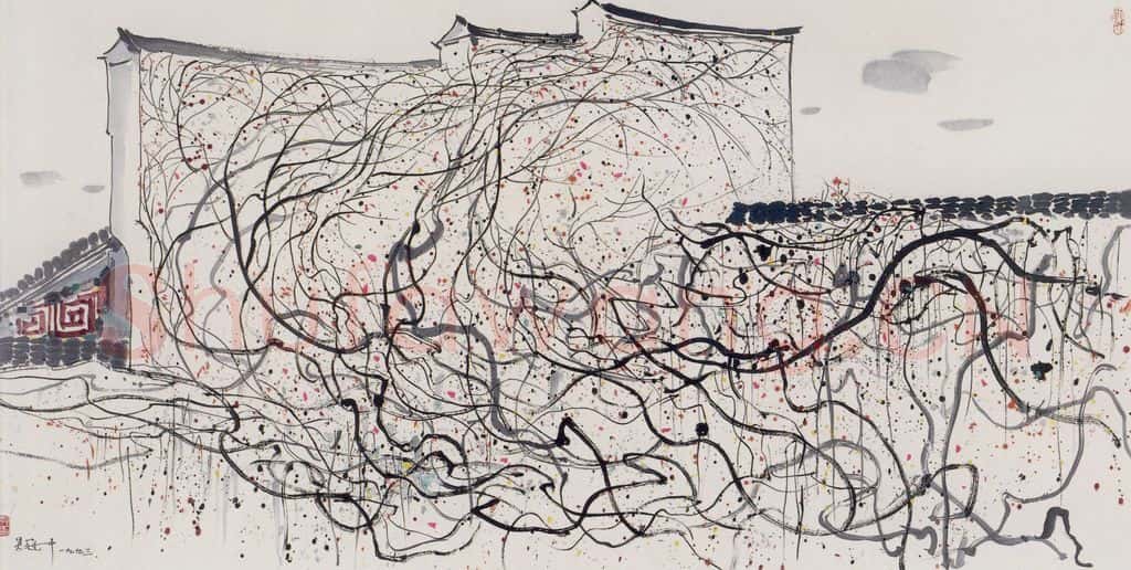 1993年 吴冠中 墙上藤 书画作品