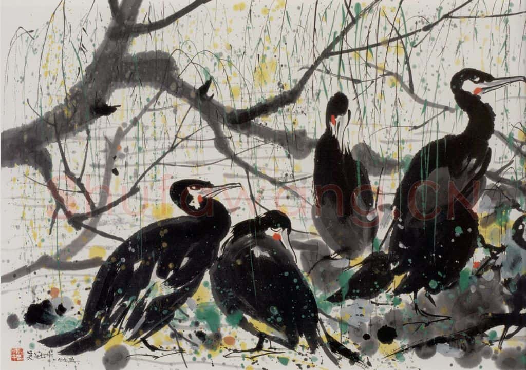 1995年 吴冠中 鱼鹰 书画作品