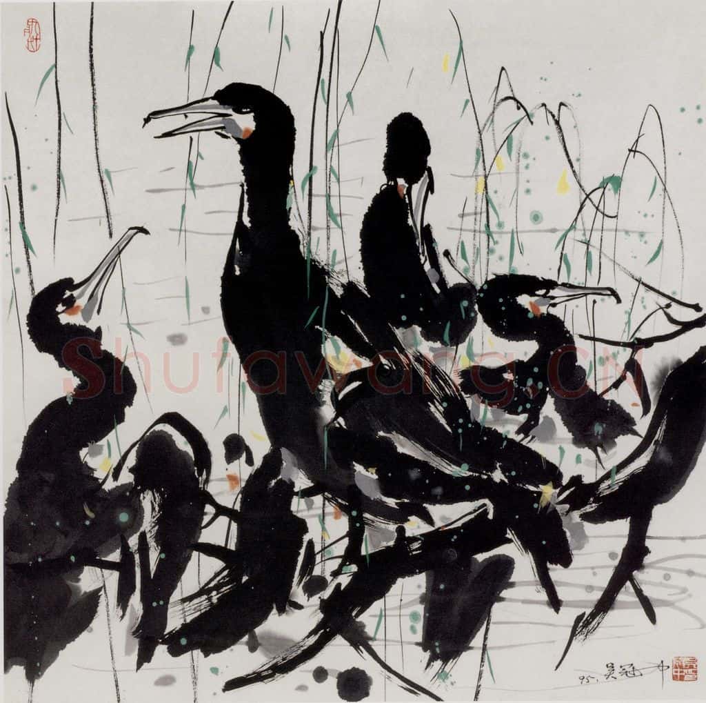 1995年 吴冠中 鱼鹰 书画作品
