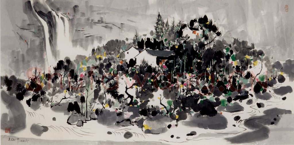 1996年 吴冠中 山间小村 书画作品