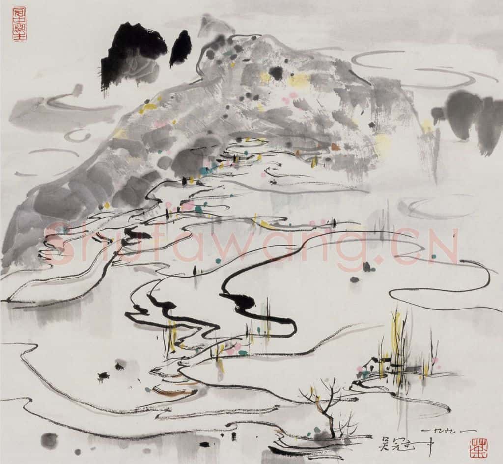 1991年 吴冠中 四川水田 书画作品
