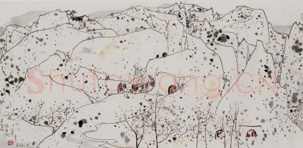 1991年 吴冠中 山间窑洞 书画作品