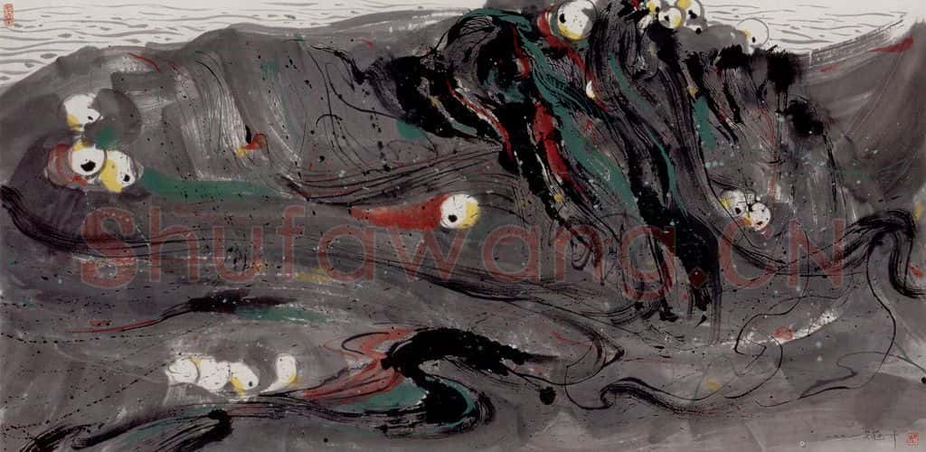 1991年 吴冠中 渔网 书画作品